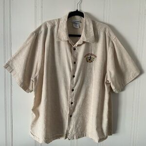 Disney Men's Cream Button-Down Shirt with Mickey Mouse Embroidery